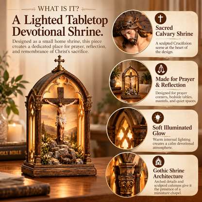 Illuminated Calvary Devotional Shrine | Warm Christian Prayer D cor