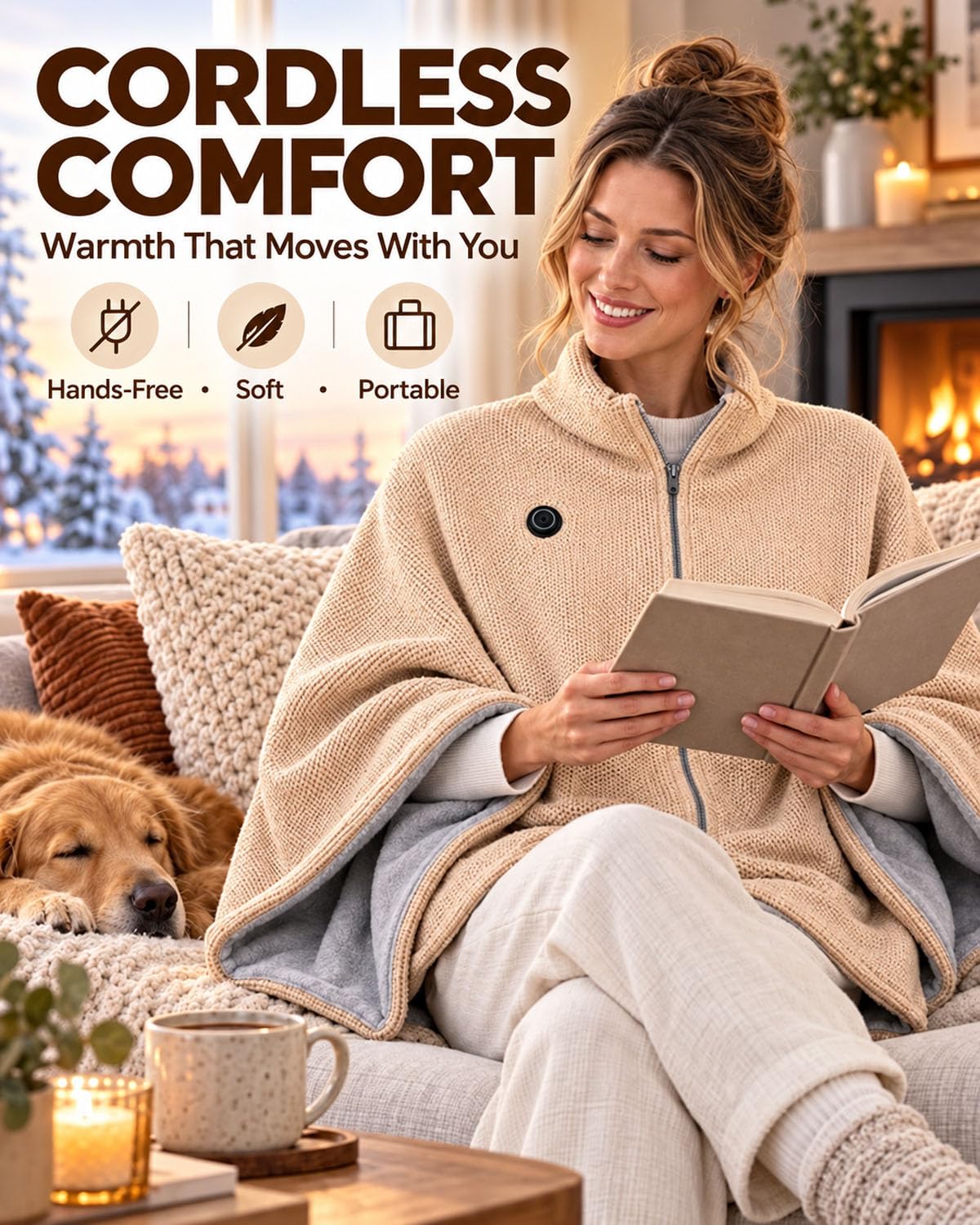 2027 Heated Shawl Wrap for Women USB Cordless Wearable Blanket with 3 Heat Settings, Fast Heating, Zipper & Pockets
