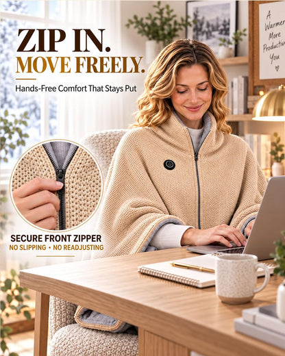 2027 Heated Shawl Wrap for Women USB Cordless Wearable Blanket with 3 Heat Settings, Fast Heating, Zipper & Pockets