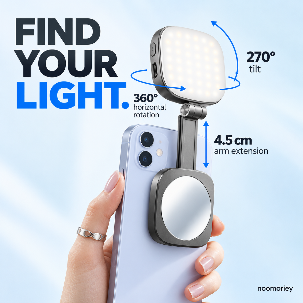 Magnetic Selfie Light with Mirror & Phone Stand