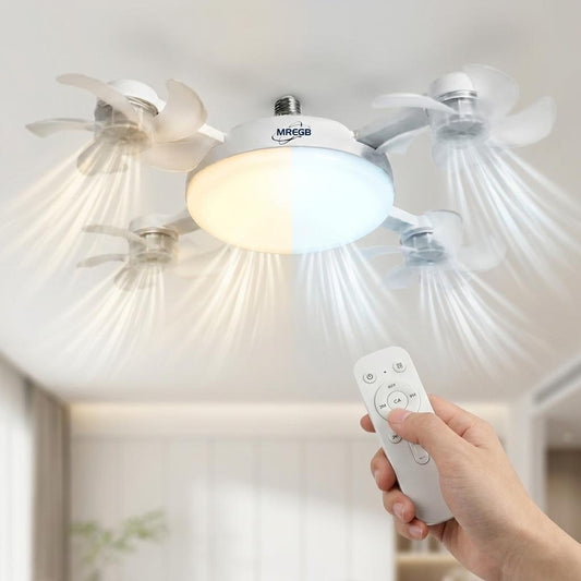 2026 E27 Socket Ceiling Fan Light - 2-in-1 Silent LED Fan with Remote Control