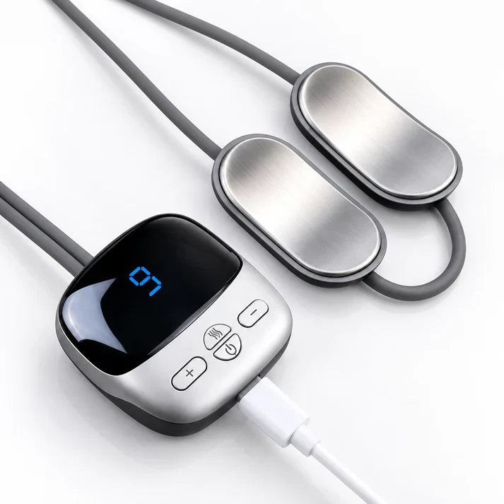 Mini Necklace-Style Neck Massager 4 Modes, 9 Intensity Levels, 3 Heat Settings, Smart Dual-Pulse Pendant Design!