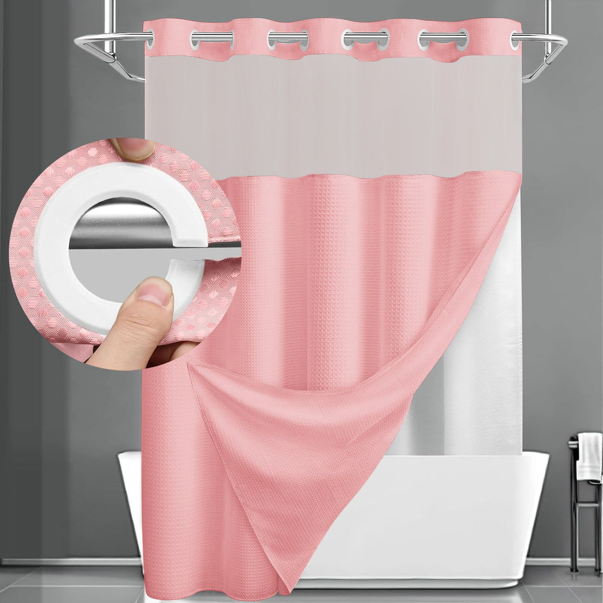 Double Layer Waffle-Pattern Shower Curtain