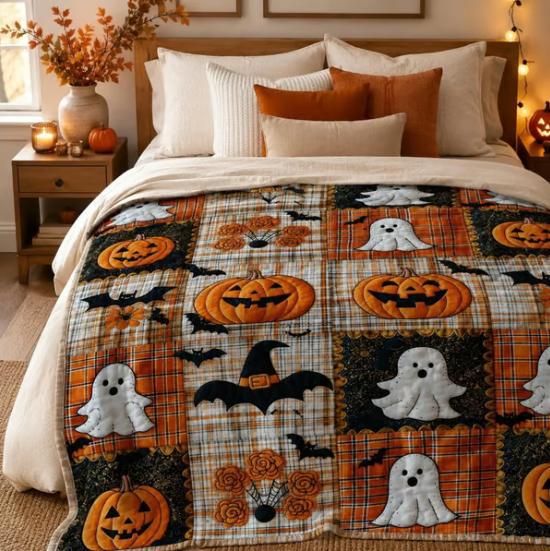 Halloween Pumpkin Ghost Blanket Cozy Spooky Throw for Fall Movie Nights, Sofa & Bed