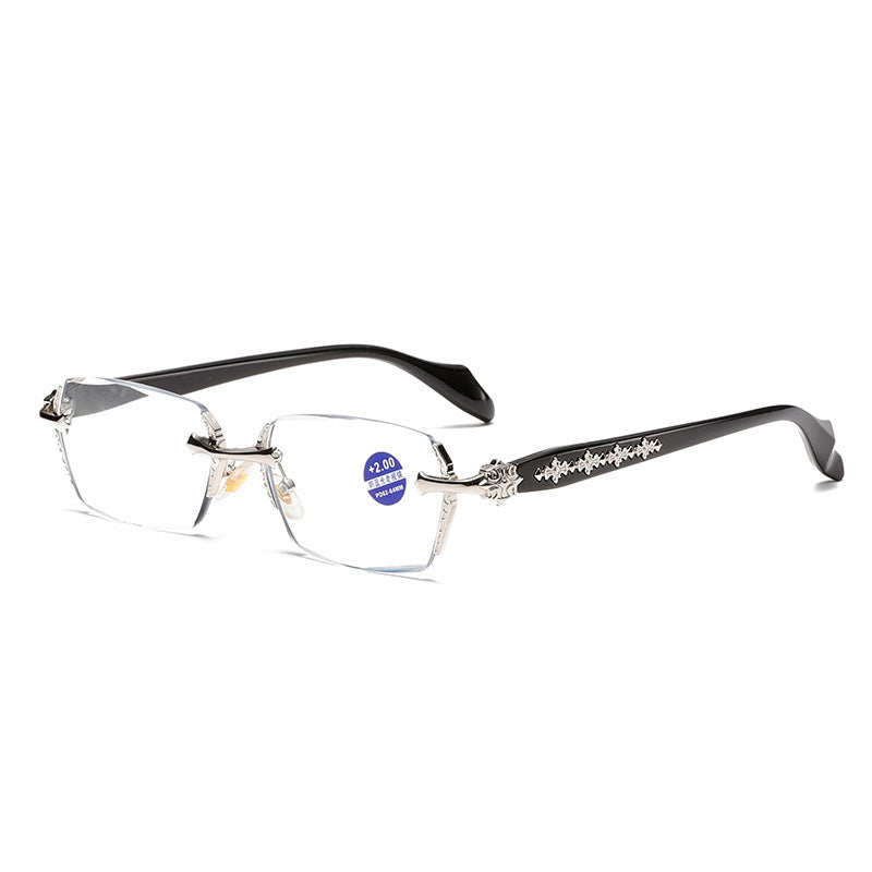Rimless Diamond-Cut Glasses Stainless Steel Temple, Unisex