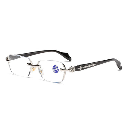 Rimless Diamond-Cut Glasses Stainless Steel Temple, Unisex