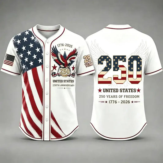 Men's USA 250th Anniversary Baseball Jersey Patriotic American Flag Eagle Button Down Shirt 1776-2026