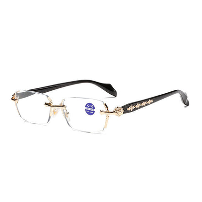 Rimless Diamond-Cut Glasses Stainless Steel Temple, Unisex