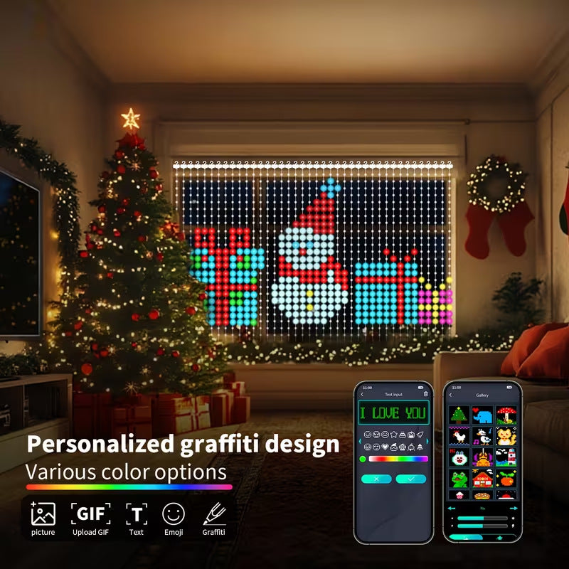 RGB Pixel Smart Curtain Lights | App Controlled Animated Holiday Lights for Window & Balcony, 2m 1.5m