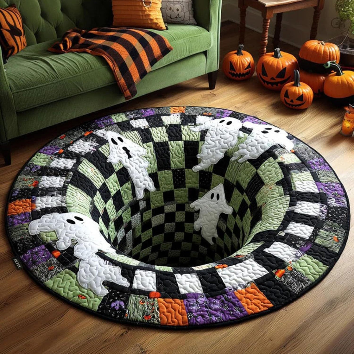 Halloween 3D Bottomless Illusion Rug Skeleton Pit Non-Slip Crystal Velvet Mat