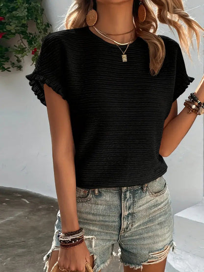 Women s Textured Ruffle Tee Casual Summer Top