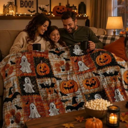 Halloween Pumpkin Ghost Blanket Cozy Spooky Throw for Fall Movie Nights, Sofa & Bed