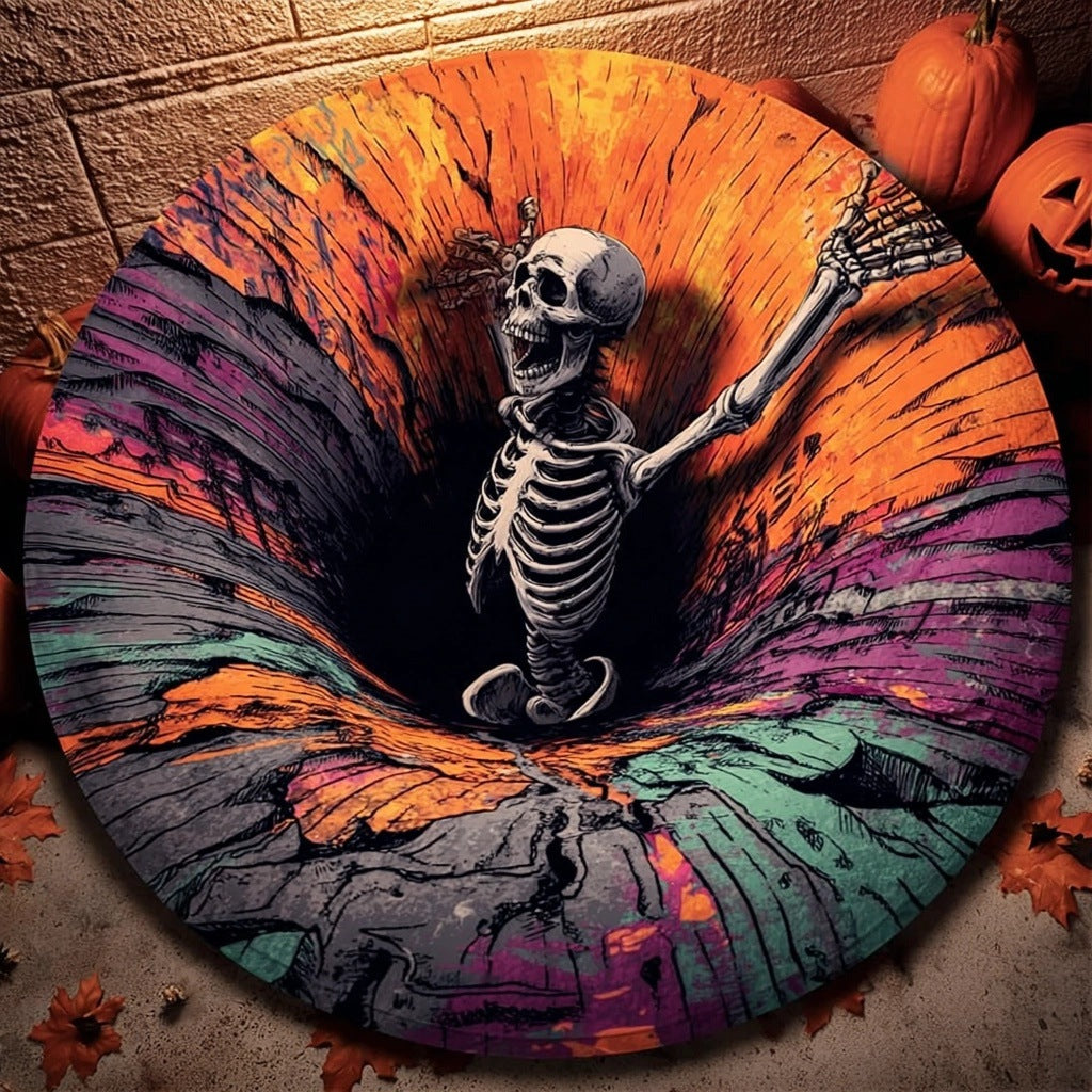 Halloween 3D Bottomless Illusion Rug Skeleton Pit Non-Slip Crystal Velvet Mat