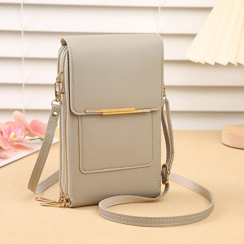 Touchscreen Crossbody Phone Bag Use Your Phone Through the Clear Window, 3 Card Slots & Dual-Zipper Secure Storage