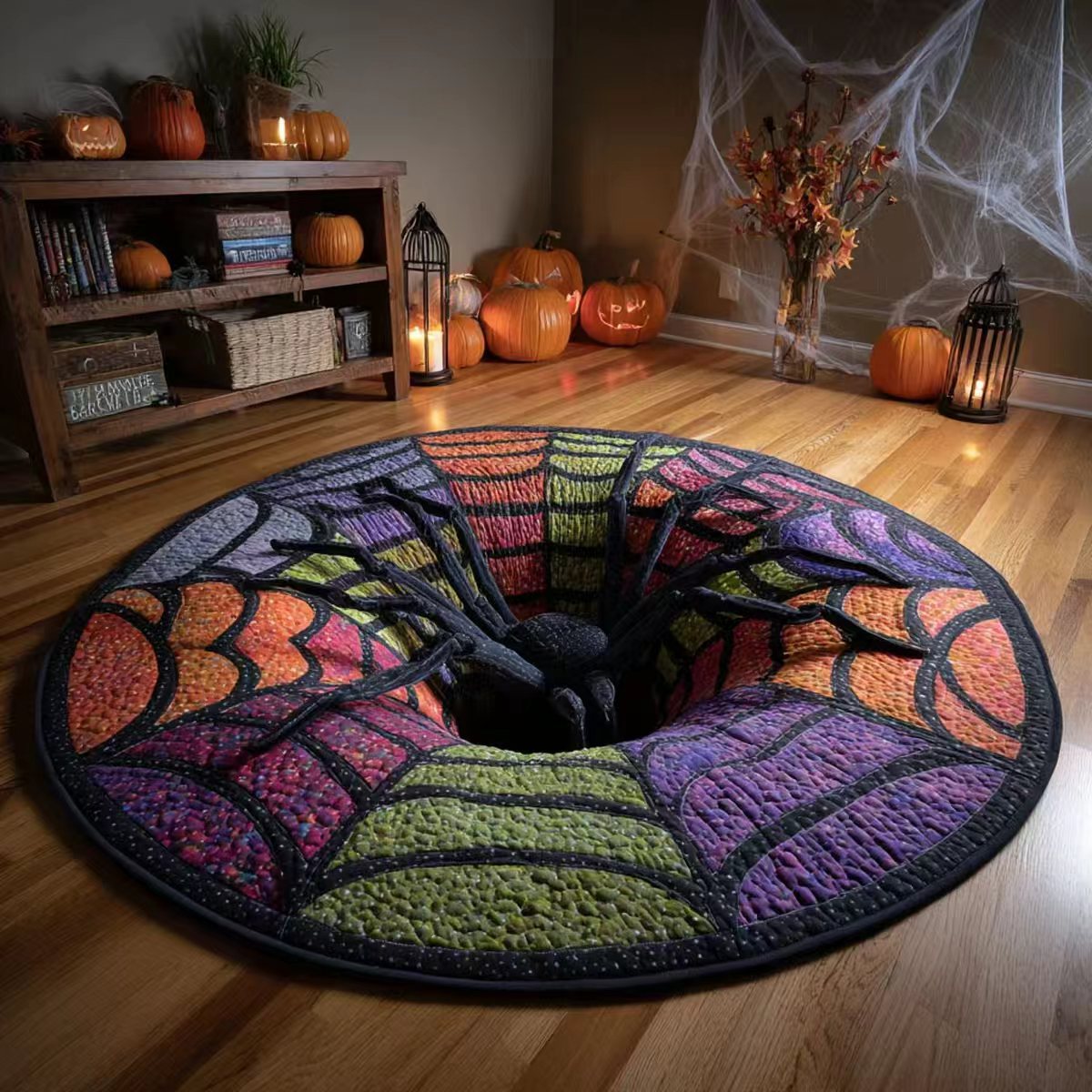 Halloween 3D Bottomless Illusion Rug Skeleton Pit Non-Slip Crystal Velvet Mat