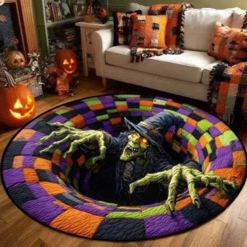 Halloween 3D Bottomless Illusion Rug Skeleton Pit Non-Slip Crystal Velvet Mat