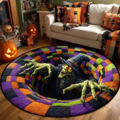 Halloween 3D Bottomless Illusion Rug Skeleton Pit Non-Slip Crystal Velvet Mat