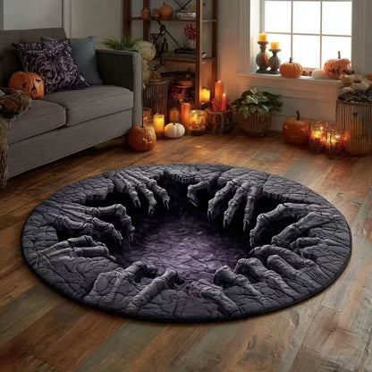 Halloween 3D Bottomless Illusion Rug Skeleton Pit Non-Slip Crystal Velvet Mat