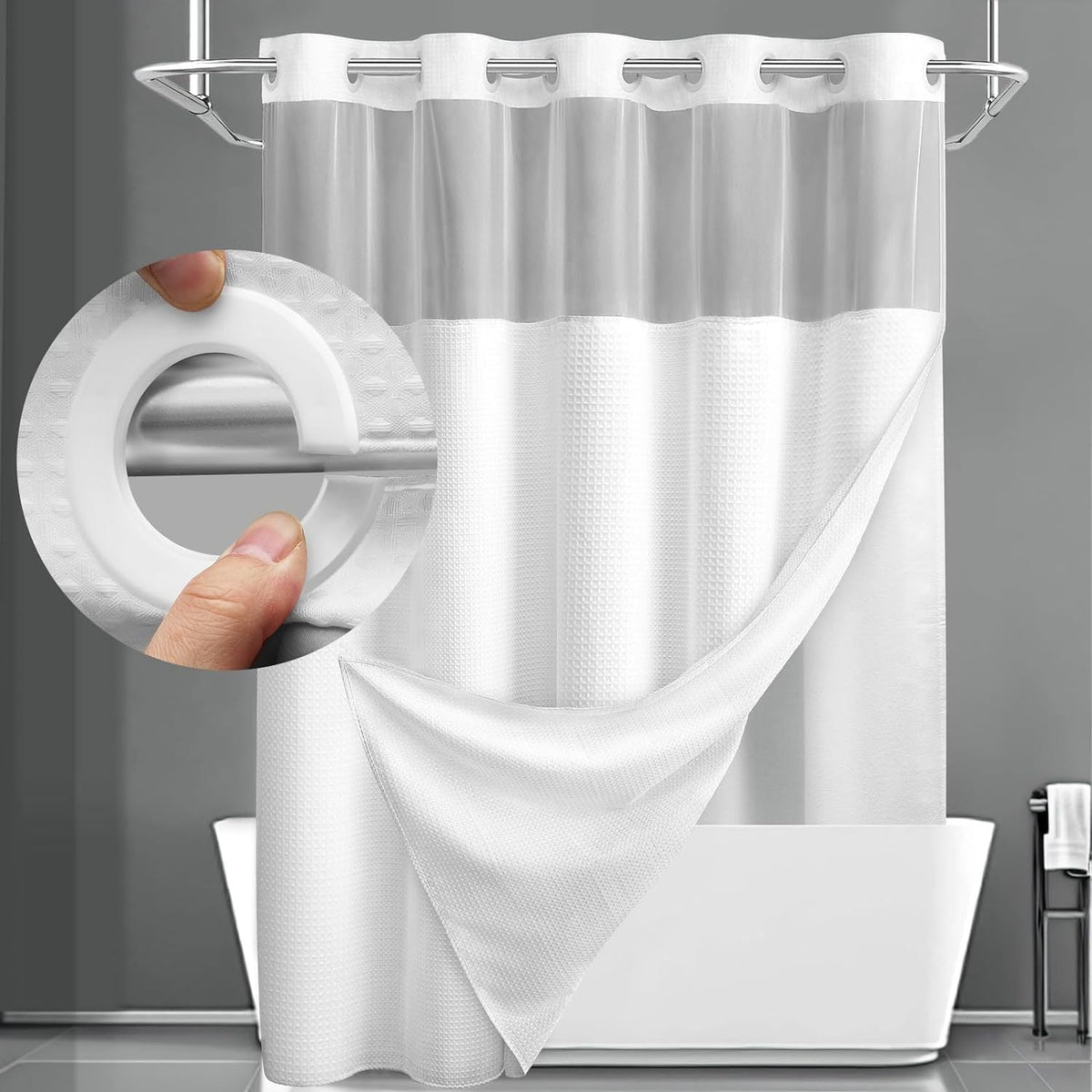 Double Layer Waffle-Pattern Shower Curtain