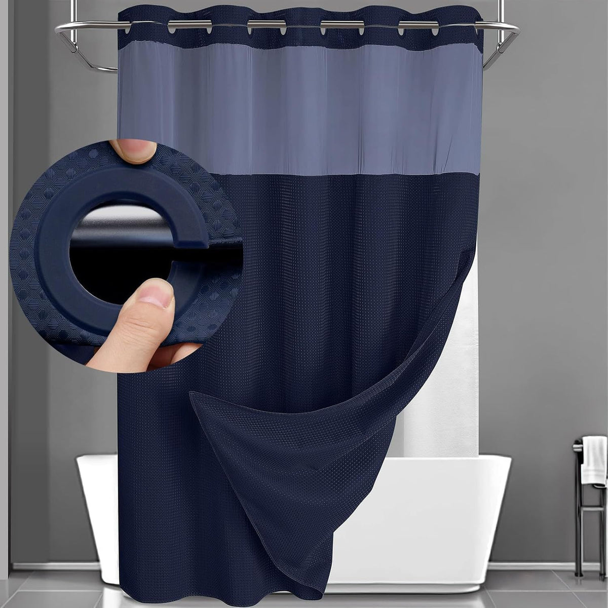 Double Layer Waffle-Pattern Shower Curtain