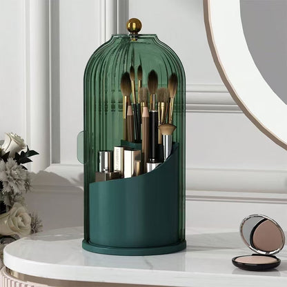 360° Rotating Makeup Brush Organizer – Clear Acrylic Cosmetic Storage Holder with Dust-Proof Lid