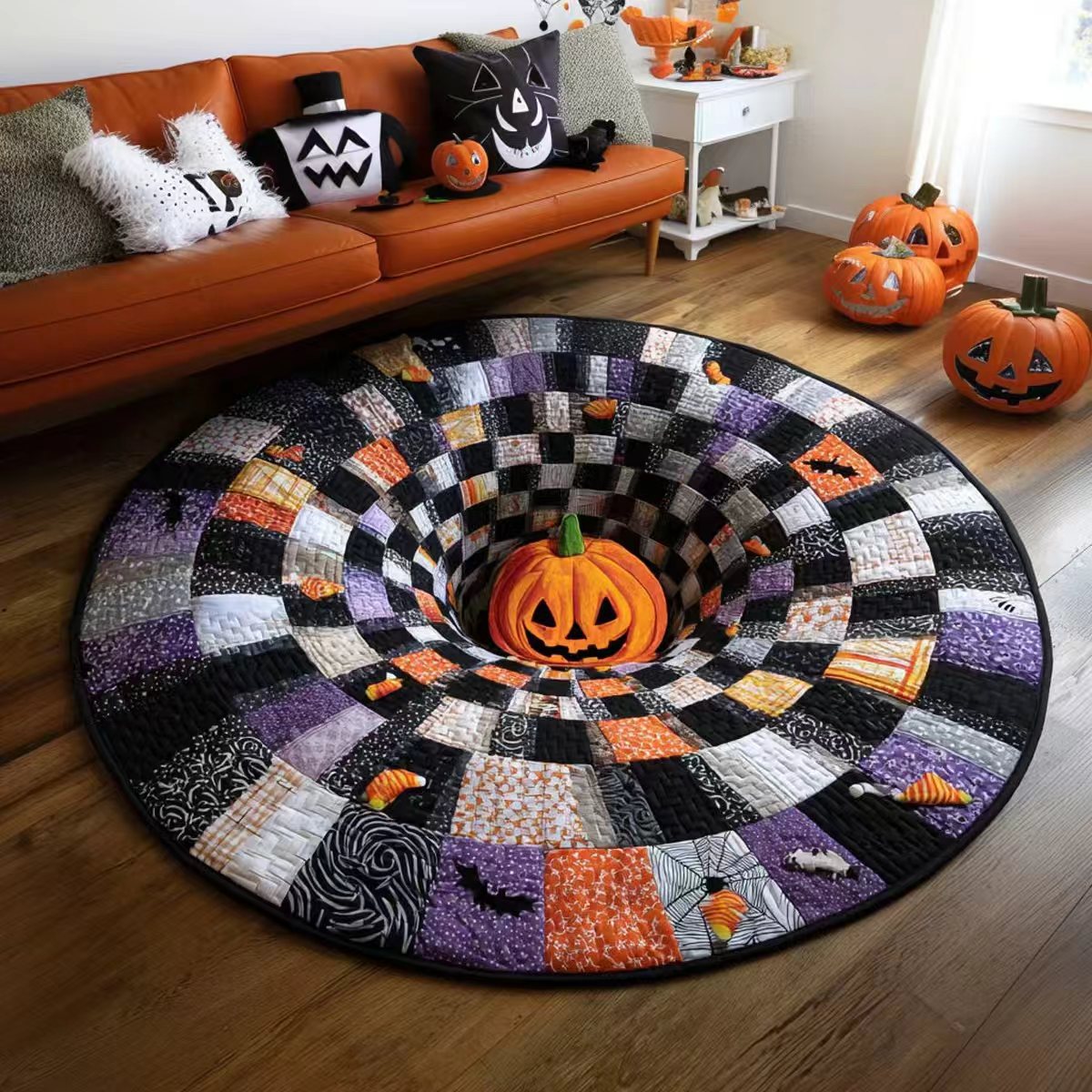 Halloween 3D Bottomless Illusion Rug Skeleton Pit Non-Slip Crystal Velvet Mat