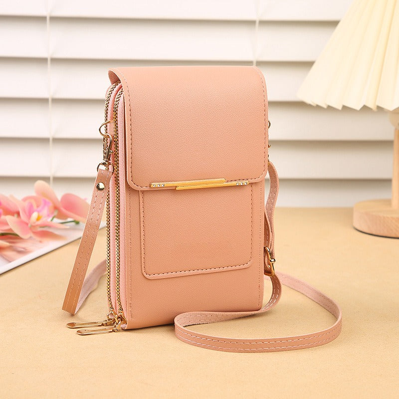 Touchscreen Crossbody Phone Bag Use Your Phone Through the Clear Window, 3 Card Slots & Dual-Zipper Secure Storage