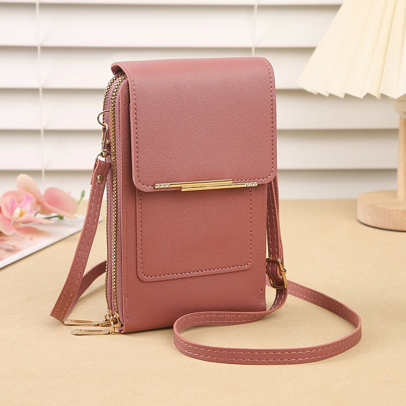 Touchscreen Crossbody Phone Bag Use Your Phone Through the Clear Window, 3 Card Slots & Dual-Zipper Secure Storage