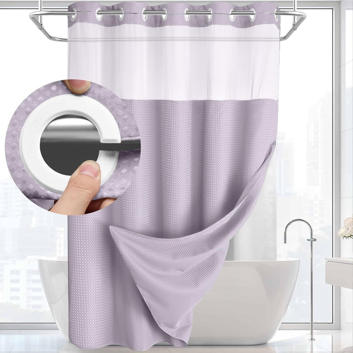 Double Layer Waffle-Pattern Shower Curtain