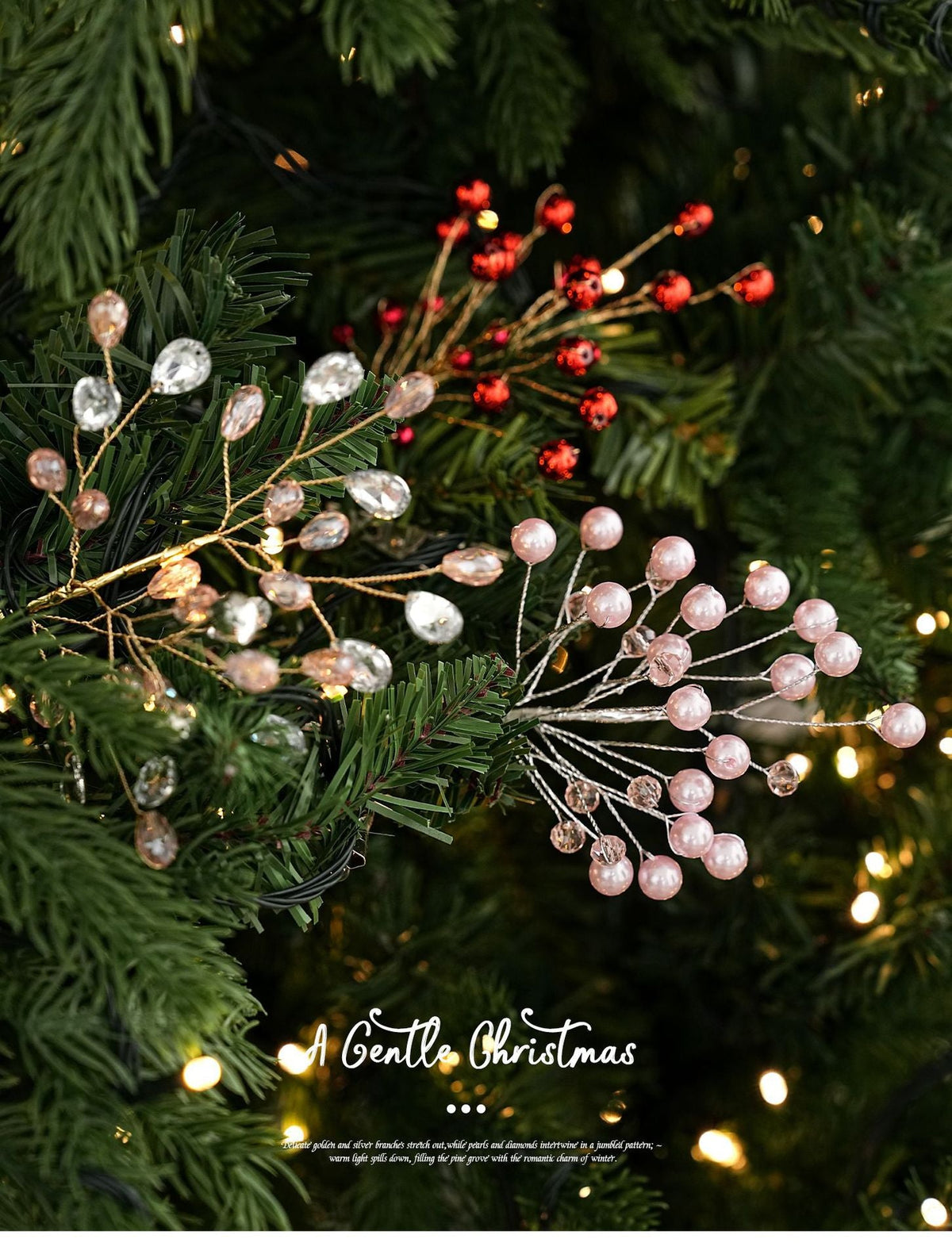 Crystal Beaded Christmas Tree Branch Picks Instant Sparkle & Fuller Holiday D cor