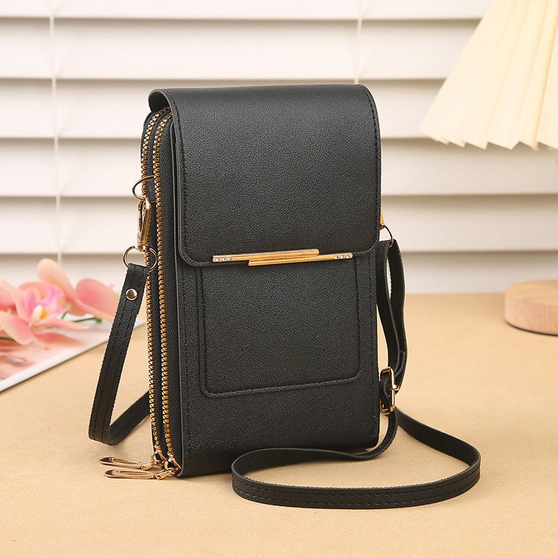 Touchscreen Crossbody Phone Bag Use Your Phone Through the Clear Window, 3 Card Slots & Dual-Zipper Secure Storage