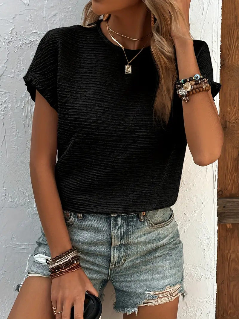 Women s Textured Ruffle Tee Casual Summer Top