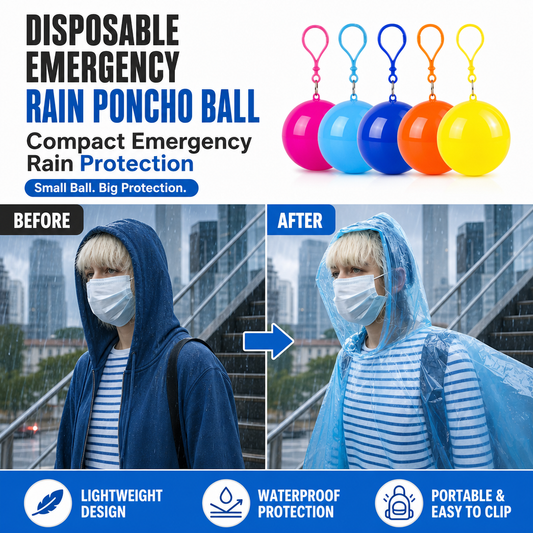 Compact Emergency Rain Poncho Ball Clip-On Disposable Waterproof Poncho