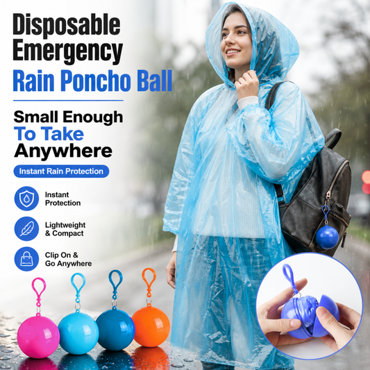 Compact Emergency Rain Poncho Ball Clip-On Disposable Waterproof Poncho