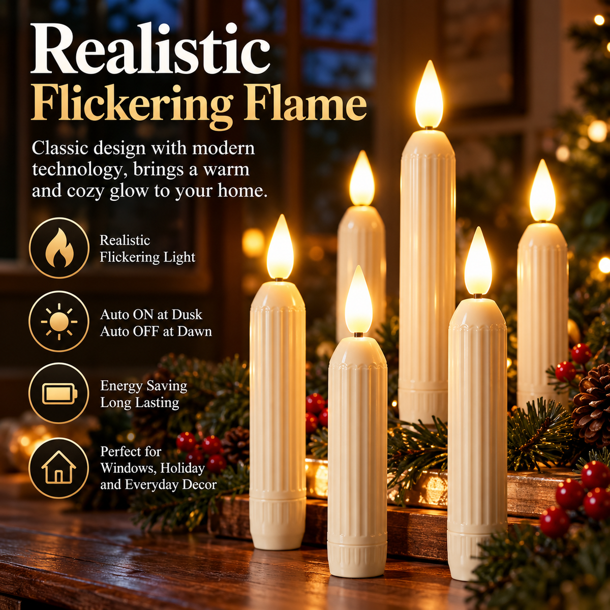 3D Flickering Flameless Window Candle Lights for Cozy Holiday Decor