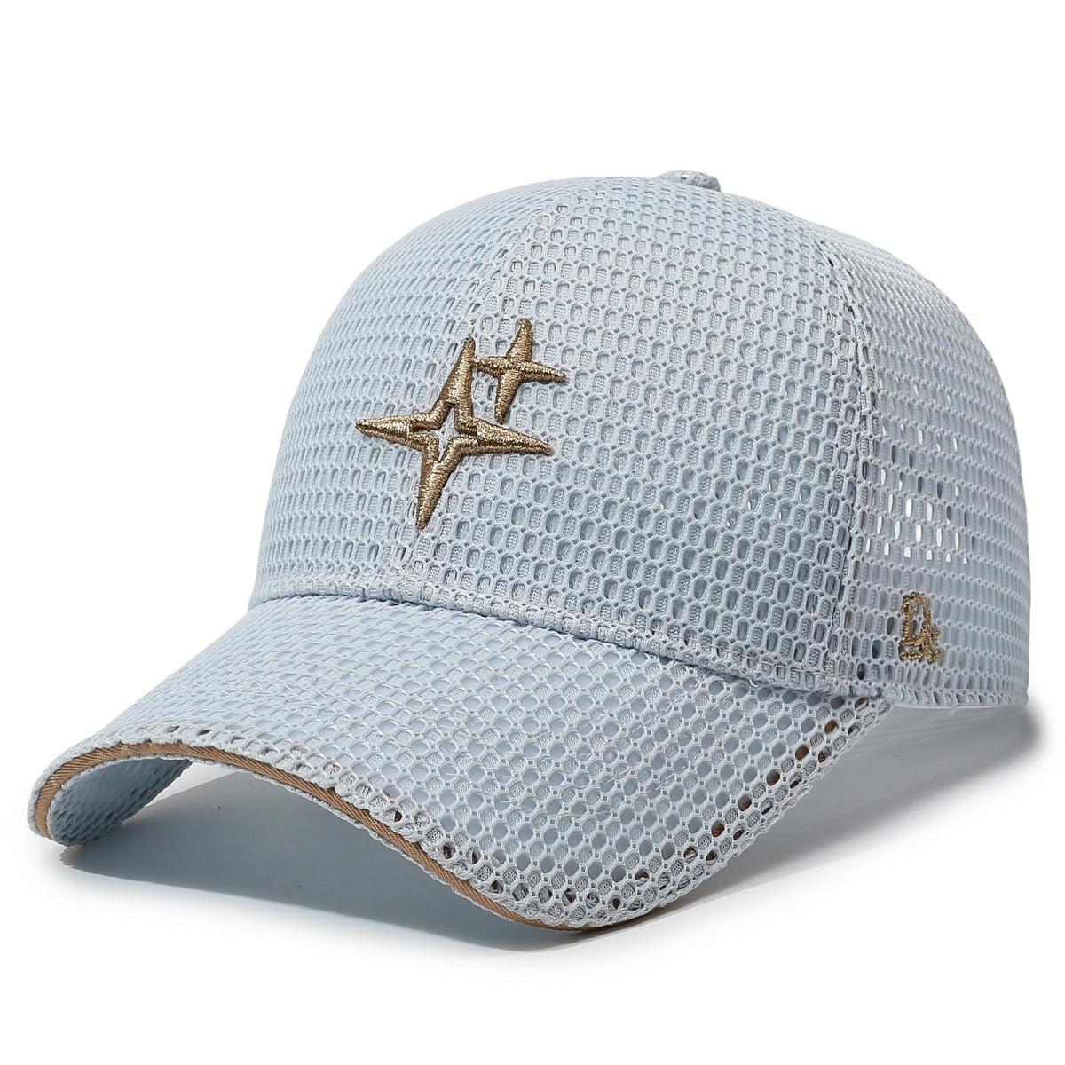 Full-Mesh Baseball Cap with Gold Star Embroidery Breathable Summer Hat, 6 Colors