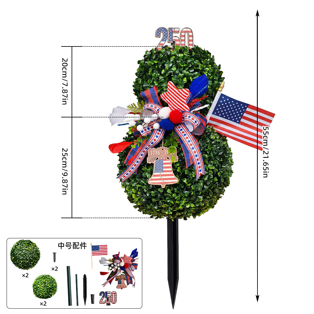 USA 250th Anniversary Patriotic Topiary Garden Stake, Red White Blue Yard Decor for 4th of July