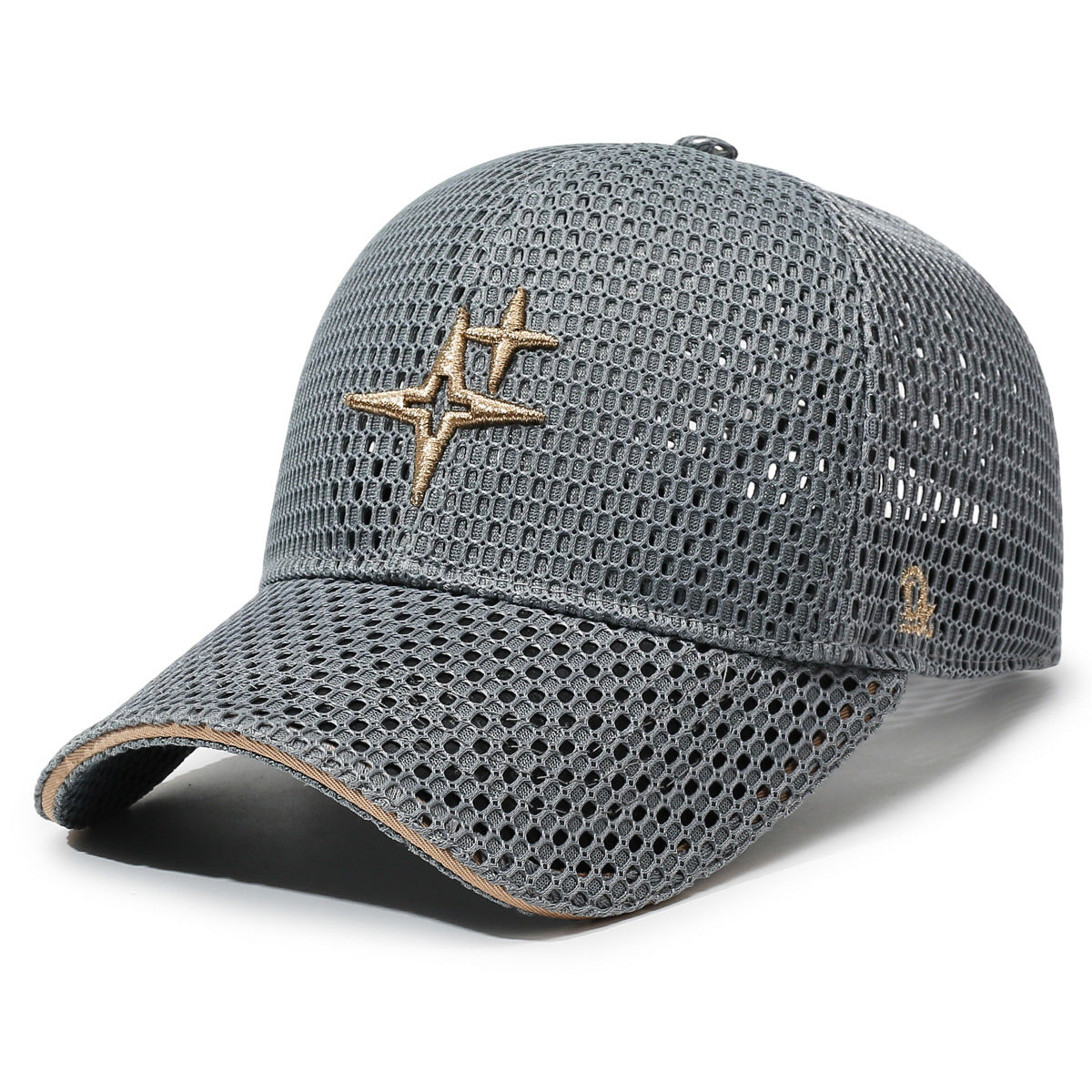 Full-Mesh Baseball Cap with Gold Star Embroidery Breathable Summer Hat, 6 Colors
