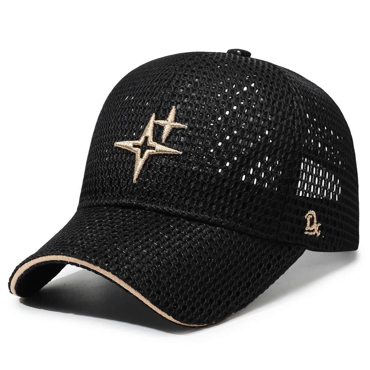 Full-Mesh Baseball Cap with Gold Star Embroidery Breathable Summer Hat, 6 Colors