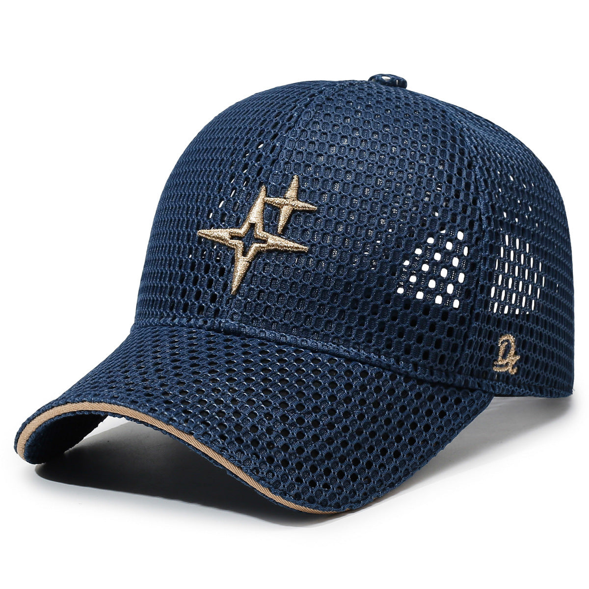Full-Mesh Baseball Cap with Gold Star Embroidery Breathable Summer Hat, 6 Colors