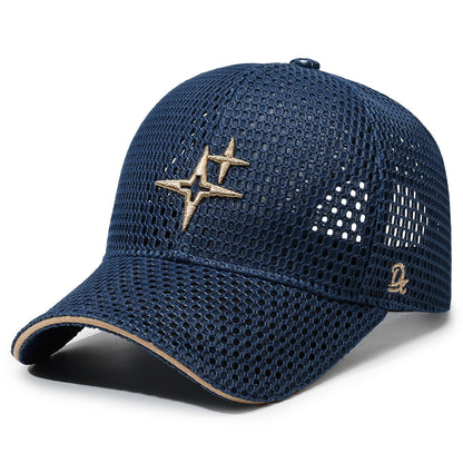 Full-Mesh Baseball Cap with Gold Star Embroidery Breathable Summer Hat, 6 Colors