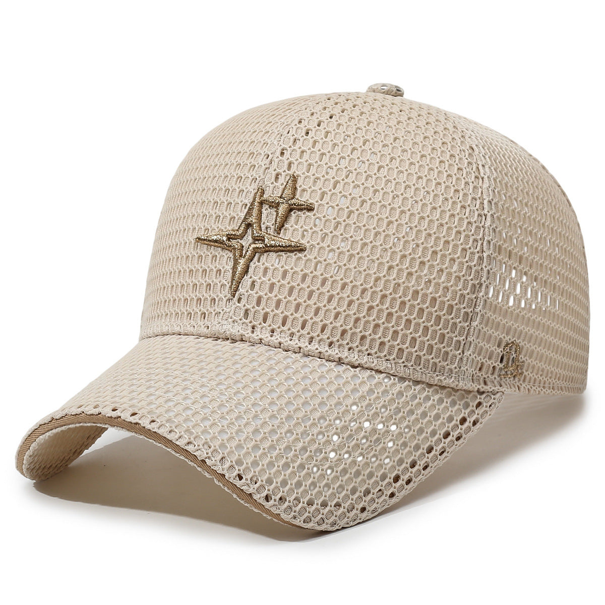 Full-Mesh Baseball Cap with Gold Star Embroidery Breathable Summer Hat, 6 Colors