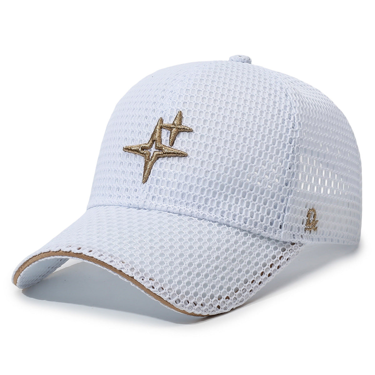 Full-Mesh Baseball Cap with Gold Star Embroidery Breathable Summer Hat, 6 Colors