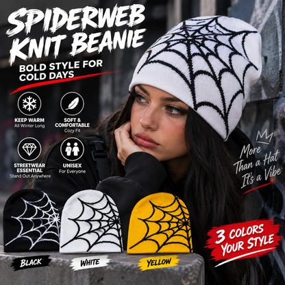 Oversized Spiderweb Knit Beanie Bold Contrast Streetwear Winter Hat