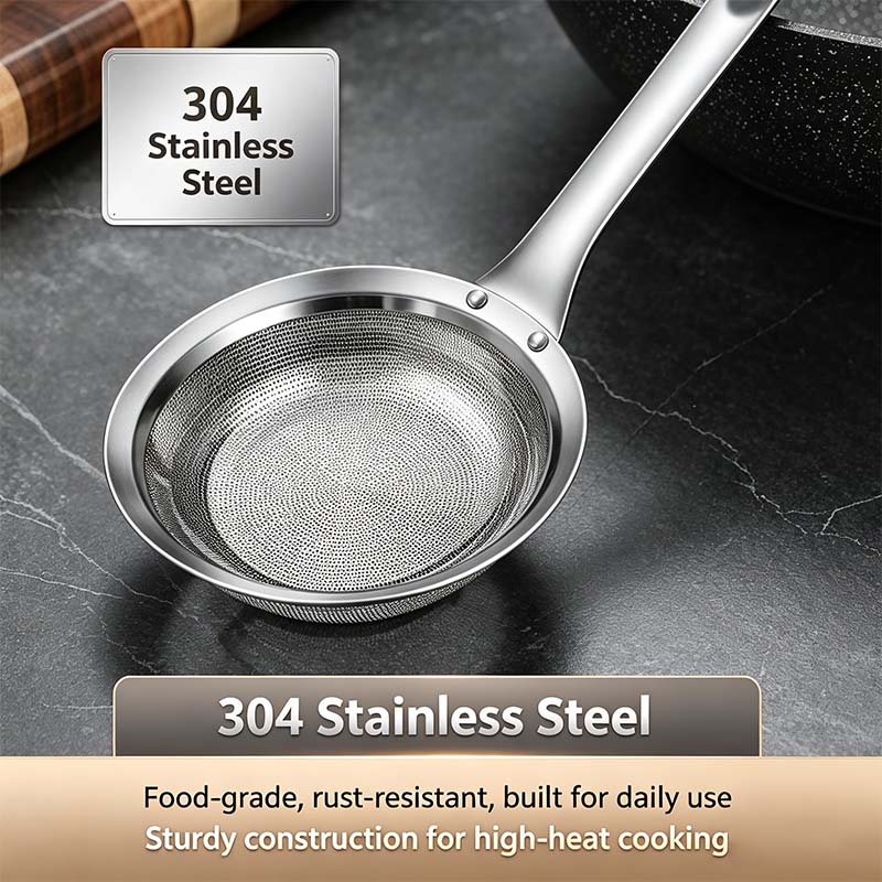 2-Piece Stainless Steel Fine Mesh Skimmer Spoons, Multi-Size Pot Fat Skimmers