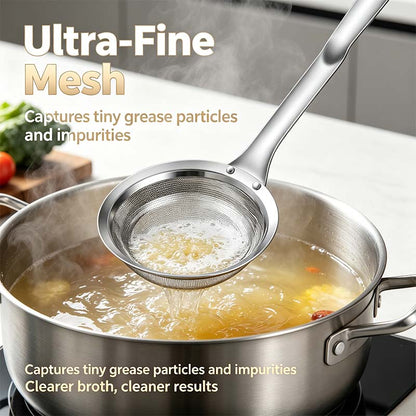 2-Piece Stainless Steel Fine Mesh Skimmer Spoons, Multi-Size Pot Fat Skimmers