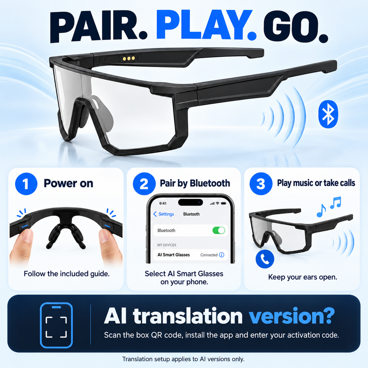 VUB Smart Audio Glasses Photochromic Options & Hands-Free Calls