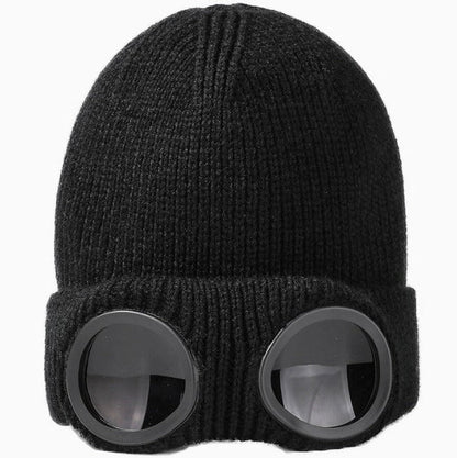 Goggle Beanie Winter Hat Funny Knit Pull-Down Hat with Built-In Lenses