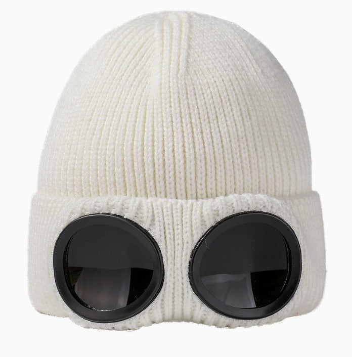 Goggle Beanie Winter Hat Funny Knit Pull-Down Hat with Built-In Lenses
