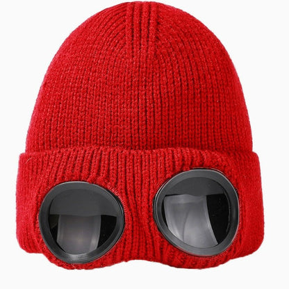 Goggle Beanie Winter Hat Funny Knit Pull-Down Hat with Built-In Lenses